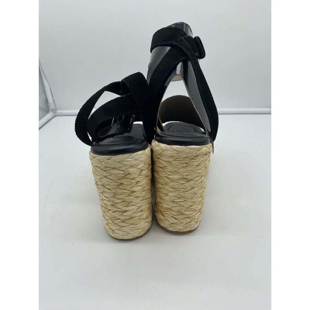 New Marc Fisher LTD Nelly Suede Espadrille Wedge Sandals Ankle‎ Strap Black 10M